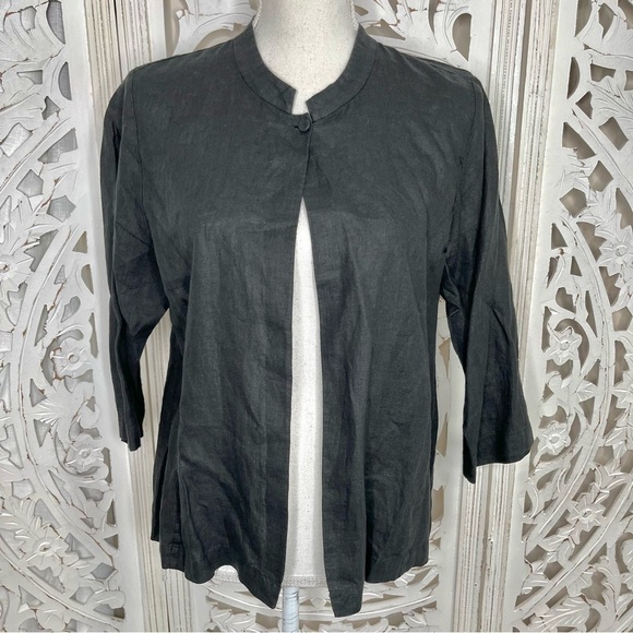 Eileen Fisher Black Irish Linen Topper - Picture 1 of 6